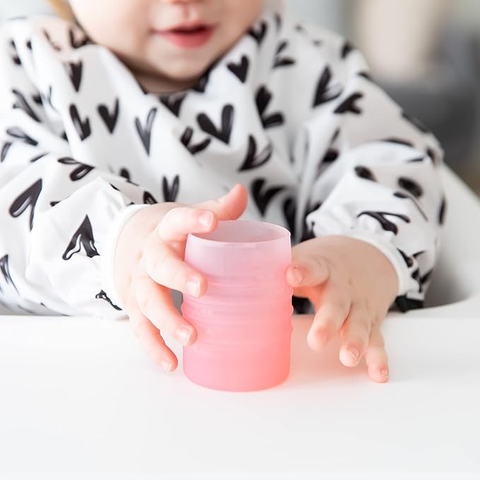 Bumkins Baby and Toddler Cups, Sip Cup, Spill Proof Training Drinking for Babies Ages 4 Months, Tip Proof, Platinum Silicone Starter Cup, First Year Learning Supplies, Easy to Hold, Holds 2oz, Pink