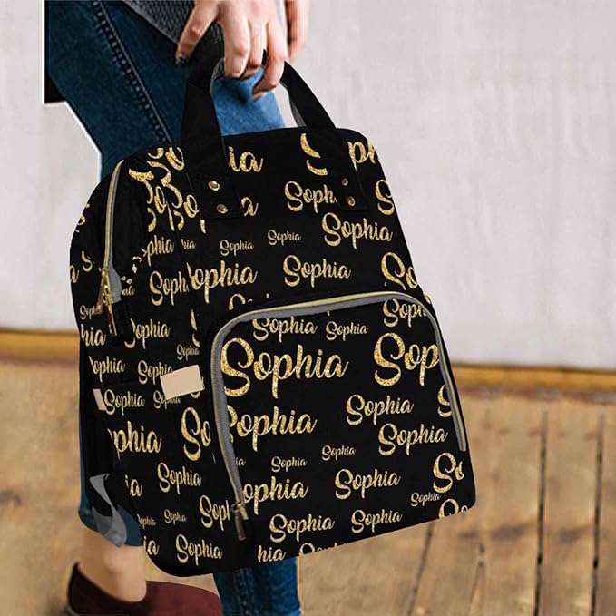Artsadd Custom Name Diaper Bag with Thermal Pockets, Yellow Monogram Travel Shoulder Bag Customized Baby Backpack with Name Causal Laptop Handbag for Women New Mom