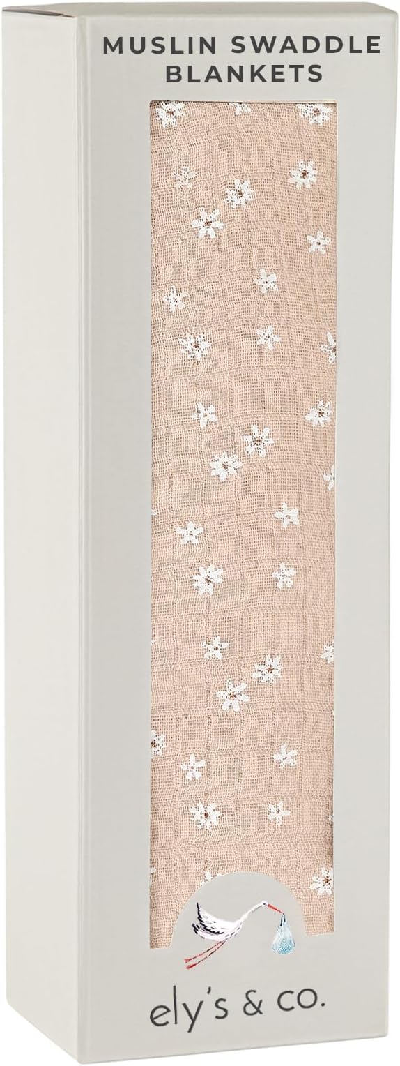 Ely's & Co. Cotton Muslin Swaddle Blanket 1-Pack ??100% Cotton Muslin Extra-Large Swaddle Blankets (47??x 47?? Printed (Pink Ditsy Flower)