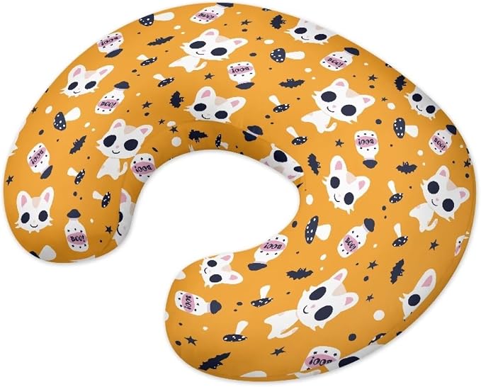 Cat Mushroom Nursing Pillow Detachable Newborn Original Breastfeeding Slipcover Case and Positioner Breathable Head Support Protector Cushion Essential with Hidden Zipper Propping Baby