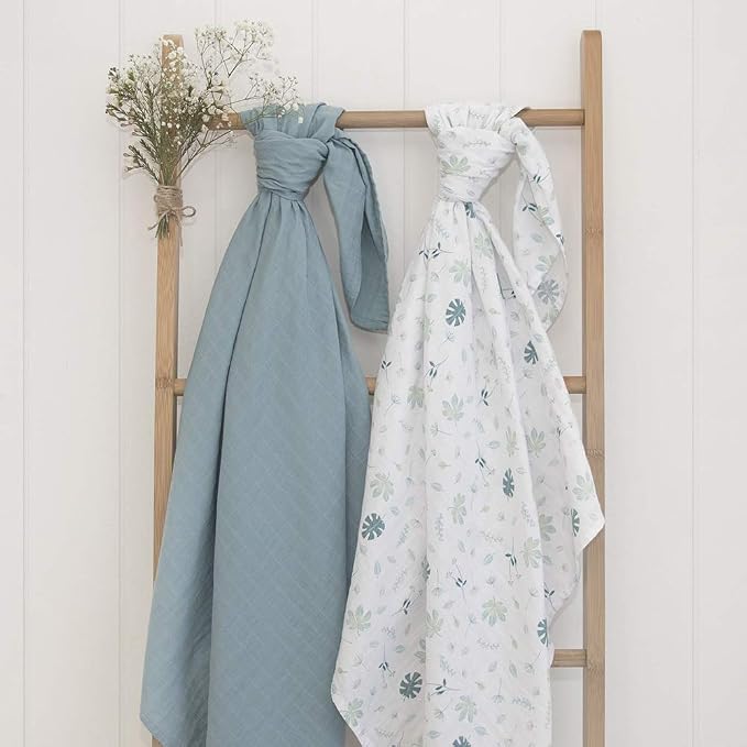 Living Textiles 100% Organic Cotton Muslin 2-Pack Swaddles - Banana Leaf | Ultra Soft, Lightweight, and Versatile Swaddle and Receiving Blanket | Baby Essentials | Baby Gift Ideas
