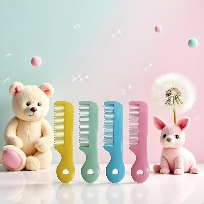 4Pcs Colorful Round Tip Bristles Baby Cute Comb Baby Grooming For Sensitive Scalp Skin, for Nursery Newborn Infant Girl Boy Comb