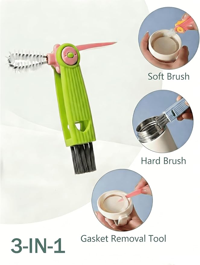 Baby Bottle Brush Set 4 in 1, Baby Bottle Cleaner, with 1P Nylon Bottle Brush, 1P Bottle Cap Brushes, 2P Straw Brushes, Bottle Brush with Nipple Cleaner and Suction Cup, BPA-Free(Green)