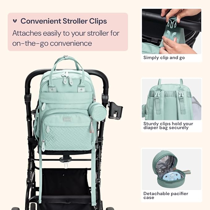 BabbleRoo Diaper Bag Backpack - Baby Essentials Travel Bag - Multi Function Water Resistant Diaper Bag, Travel Essentials Baby Bag with Changing Pad, Stroller Straps & Pacifier Case ??Sage Green