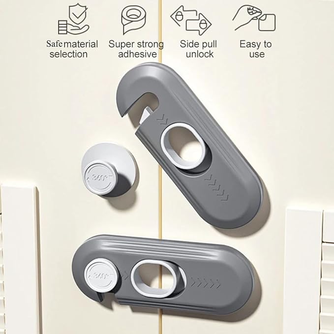 Refrigerator Locks Child Proof Fridge Locks with Sticky Adhesive for Baby Children Kids Safety Locks for Doors Closet Oven Cabinet Drawer 2pcs