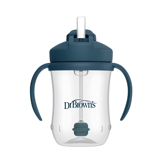 Dr. Brown's Milestones Baby's First Straw Cup, Training Cup with Weighted Straw, 9 oz/270 mL, BPA-free, 6m+, Dark Blue/Olive Green, 2-Pack