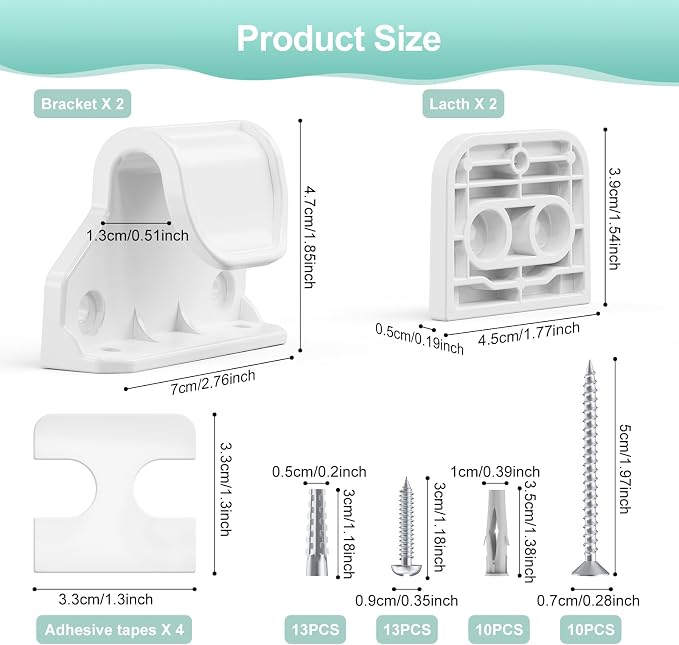EZIGO Retractable Baby Gates Replacement Parts, Full Set Wall Mounting Accessories Including Brackets, Latches, Screws for 100/120 inch Extra Wide Baby Gate Mesh Gate Retractable Dog Gate, White
