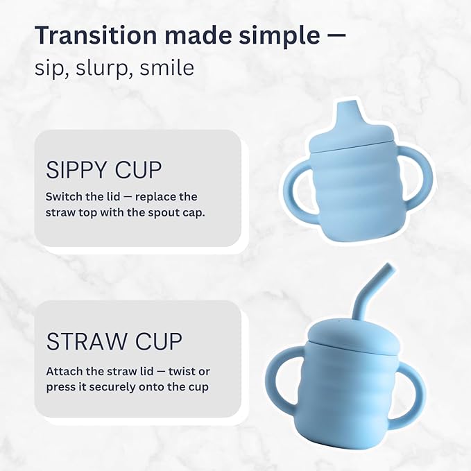 Vaanshie Silicone Baby Sippy Cups | Straw Cup Baby | Toddler Cup with Straw | 3 Stages Training Cup for Infants Toddlers and Kid, 5.4 oz (Blue)