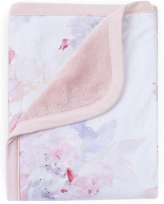 Oilo Baby Blanket, Luxury Soft Plush Chenille Backing & Organic Cotton Jersey Print, Double Layered, 30" x 40", Rolled Jersey Edge Trim, Machine Wash, Perfect for Infant or Toddlers, Prim Floral