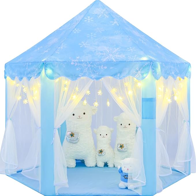 Frozen Tent for Girls Age 4-7, Princess with Snowflake Lights, Kids Play Tent for Girls Indoor, Princess Castle Playhouse for Toddlers, Blue Frozen Toy 55x53 inch
