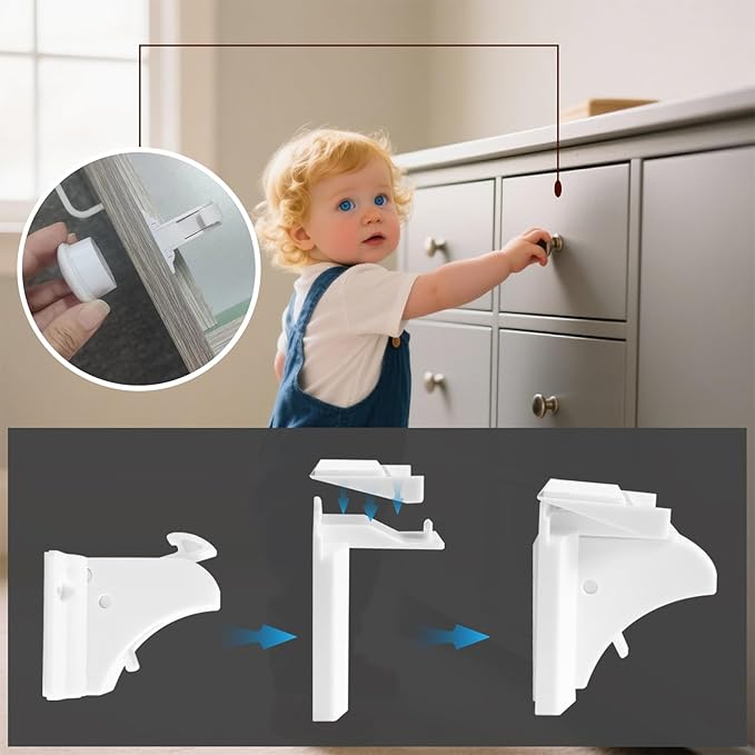 8 Pack Child Safety Magnetic Cabinet Locks - Children Proof Cupboard Baby Locks Latches - Adhesive for Cabinets & Drawers and Screws Fixed for Protection