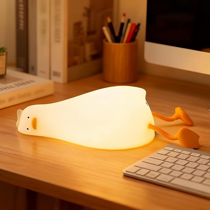 Luditek Laying Flat Duck Night Light, 3 Level Touch Dimmable Rechargeable Beside Nursery Lamp, Squishy Kawaii Stuff Desk Dorm Room Decor, Nightlight for Breastfeeding Baby Kids Girls Gifts
