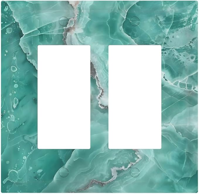 Turquoise Green Tiles Abstract Luxurious Print Decorative Outlet Covers 2 Gang Double GFCI Rocker Electrical Wall Panels Light Switch Cover Plate for Bathroom Kitchen Decor