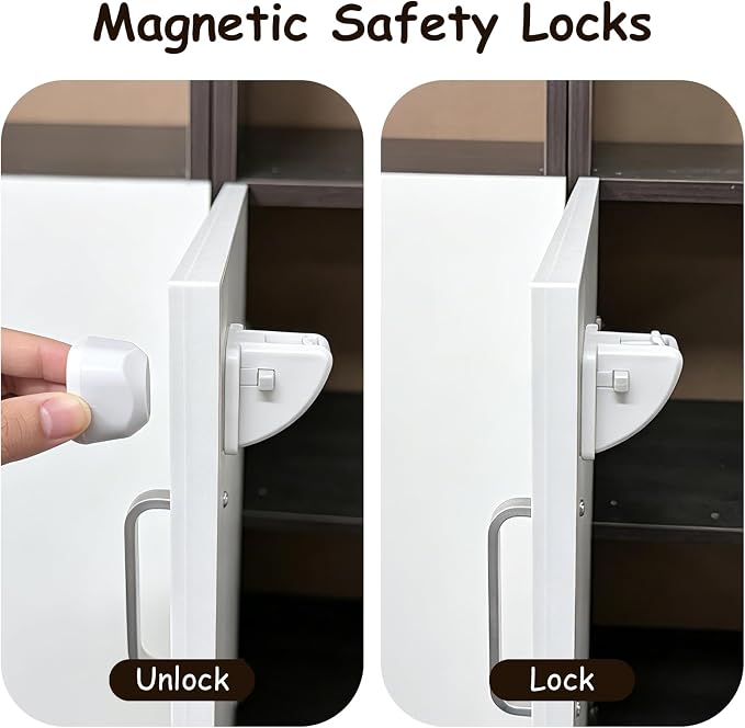 Deeki 20p Baby Safety Magnetic Cabinet Locks Invisible Cabinet Locks for Drawer Door Child Proofing Easy Installation Strong Adhesive