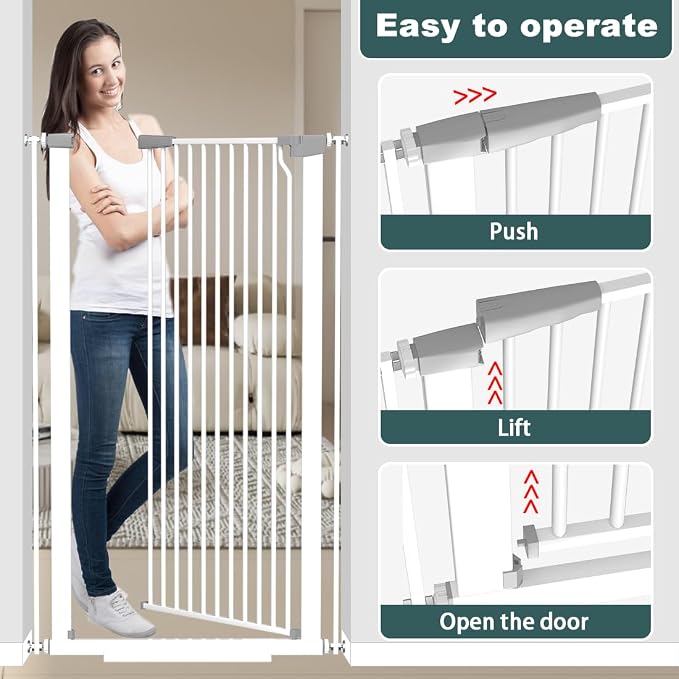 51.18" Tall Extra Tall Pet Gate Dog Door, Auto Close Safety Gates for Kitchen Living Room Doorways Hallway,Indoor Pet Gates for Dogs or Cats(Black) (White, 29.6-48.4")