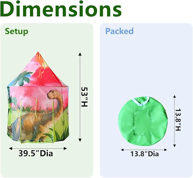 Jurassic Dinosaur Play Tent for Kids and Pets Easy-Assembly Dino Playhouse with Breathable Window, Indoor/Outdoor Imaginative Play Tent with Carry Bag, for Ages 3+ Boys, Dogs House Cat House