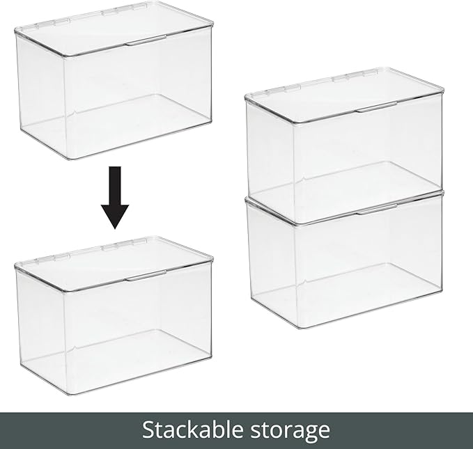 mDesign Set of 2 Storage Boxes with Lids ??Stackable Plastic Storage Boxes for Nursery ??Practical Plastic Toy Box Set ??Clear