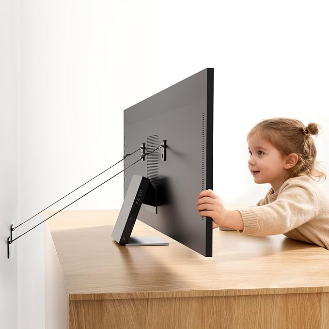 Yeya TV Safety Straps Long, No-Drill Anti-Tip Furniture Anchors for Flat Screen, Adjustable Wall Mount Straps from 1.5" to 25" Black 4 Pack | Long, Anti-Tip Furniture Anchors, For Flat Screen, Adjustable Wall Mount Straps, 1.5" to 25"