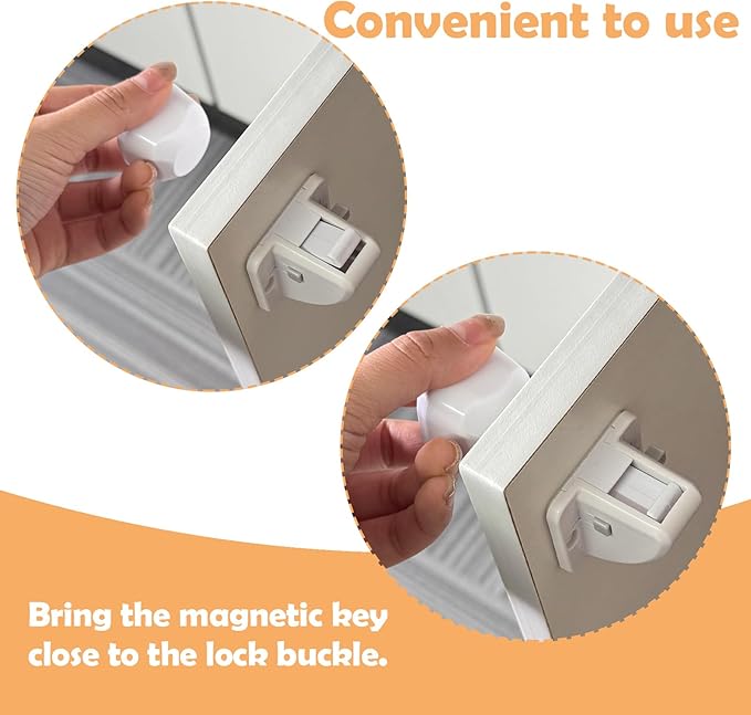 Magnetic Cabinet Locks for Baby Safety, No Drill Adhesive Child Proof Latches, No Tools Needed for Easy Installation, Secure and Multi-Purpose for Drawers and Cupboards(8 locks and 1 Key)