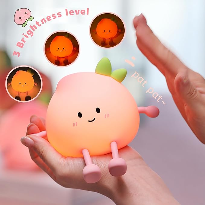 Night Light for Kids, Cute Peach Soft Silicone Nursery Light with 7 Colors & 3 Levels Adjustable Warm Light, Rechargeable Touch Control Pat Light, Bedside Baby Night Light Gift for Kids (Multicolour)