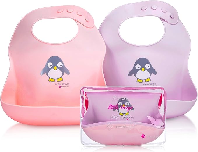 NatureBond Silicone Baby Bibs Easily Wipe Clean With Waterproof Pouch (2 PCs)