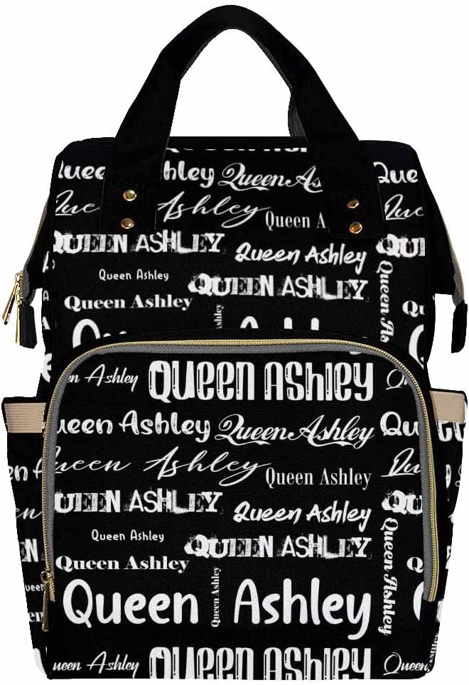 Artsadd Personalized Diaper Bag with Name, Customized Black Signature Nappy Backpack with Thermal Pockets Multi-function Baby Bags Handbag Shoulder Bag for Girls Boys