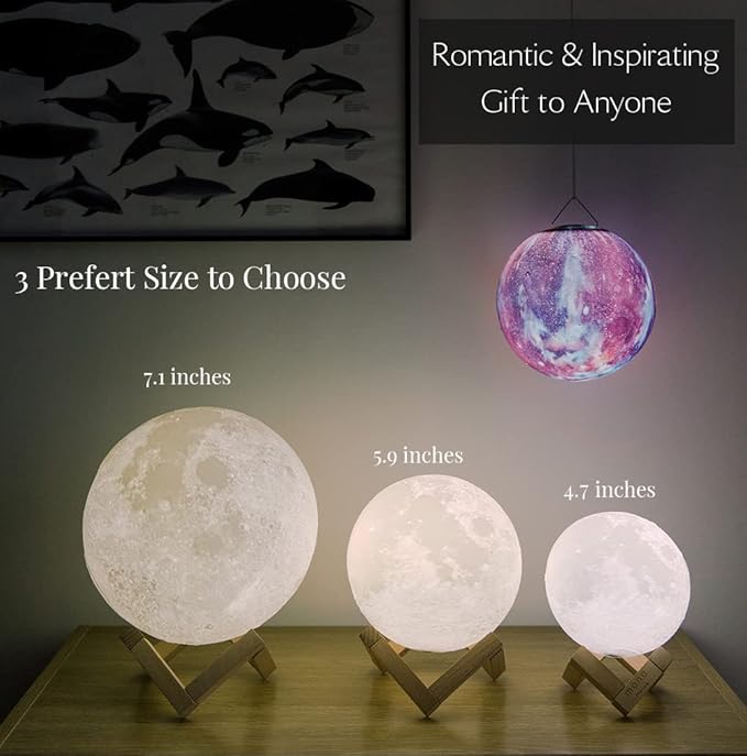 7.1 Inch Moon Lamp for Adults - 16 Color LED Light Up Moon Ball, Extra Large Realistic 3D Night Light with Remote & Timer - Unique Thanksgiving Gifts
