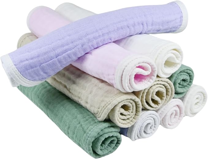 Synrroe Burp Cloths Large, Muslin Burp Cloths for Baby Girls and Boys, Pack of 10 Extra Absorbent and Soft Muslin, 6 Layers 20 by 10 Inches 100% Cotton (Mix 10 Pack Pink Green)