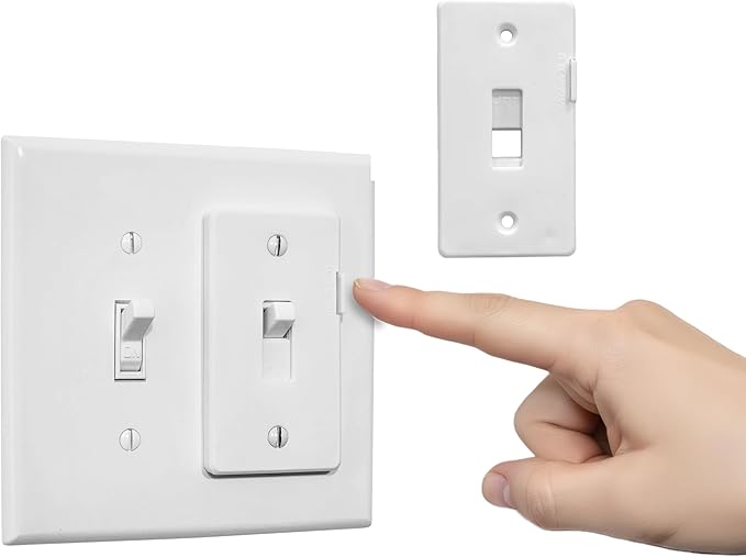 eLock Switch Guard for Toggle Switches | Child Proof Light Switch Lock with ON/OFF Push Button | Made in USA | Protect Devices, TV's, Security Camera, Gas Fireplace | Safety Cover | White | 1 Pack