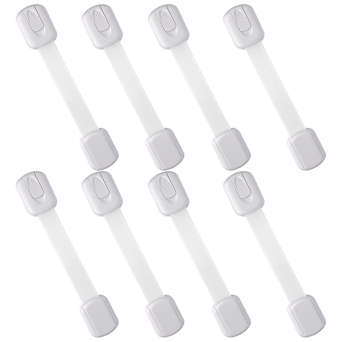 SKYWARD 8-Pack Baby Safety Cabinet Locks, Adjustable Length, Drill-Free, Suitable for Drawers, Ovens, Cabinets, Ensuring Child Safety (White)