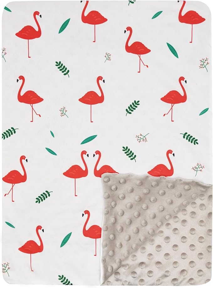 Flamingo Minky Baby Blanket for Boys Girls, Soft Receiving Blanket with Double Layer Dotted Backing for Nursery Newborn Toddler 29.5 x 39.3 Inch