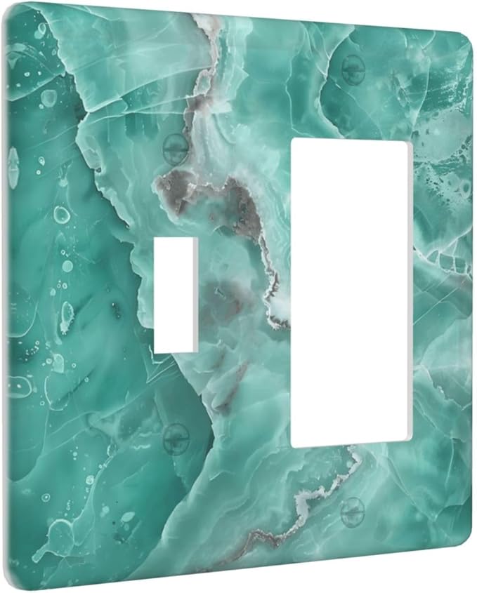 Turquoise Green Tiles Abstract Luxurious Print Outlet Covers 1 Toggle 1 Rocker Combination Decorative Wall Plate Electrical Switch Plates Light Switch Cover Plate for Bathroom Kitchen Decor