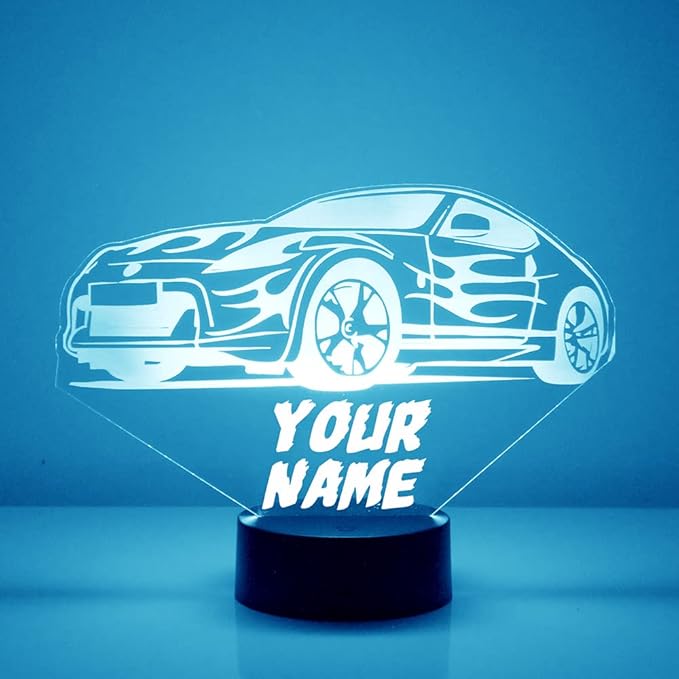 Race Car Custom LED Sign Night Light Lamp with Remote - Personalized Name or Image Display, Clear Acrylic Light Up Home Decor, 16 Colors & 4 Modes - Made in The USA