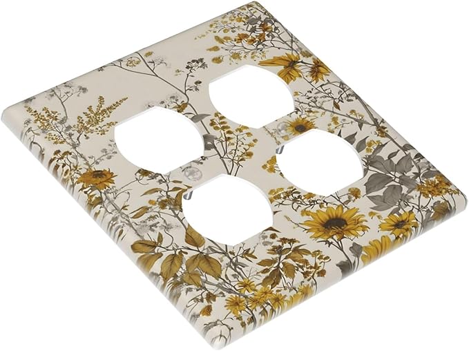 Boho Wildflowers Daisies Sunflowers Plant Floral Outlet Covers 2 Gang Double Duplex Decorative Light Switch Covers Electrical Wallplates Socket Faceplate for Bedroom Living Room Decor