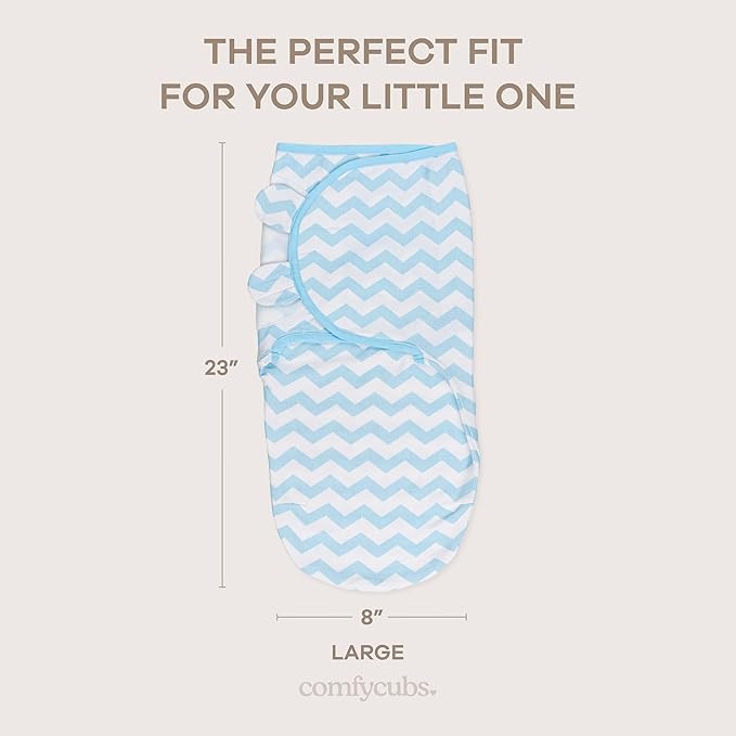 Comfy Cubs Easy Swaddle Blanket, 3 Pack - 100% Cotton Newborn Wrap, Large for 3-6 Months Infants, Breathable and Durable Sleep Sack for Babies - Blue