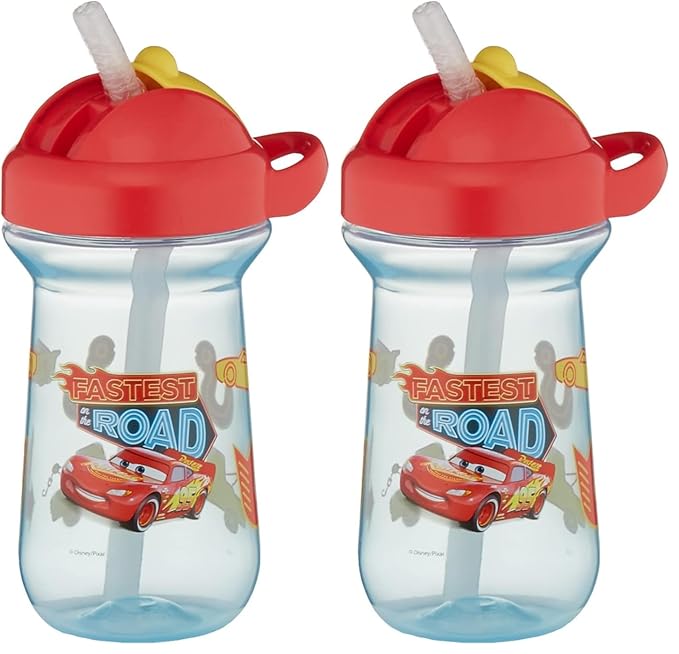 The First Years Sippy Cup, Disney/Pixar Cars, 10 Ounce | Straw Design | Flip Top | For Toddlers | Pack of 2