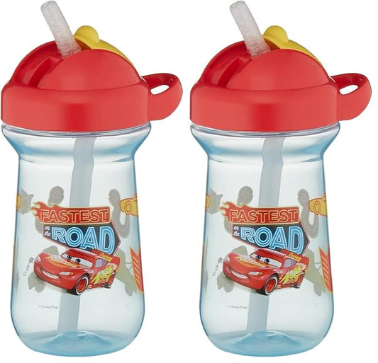 The First Years Sippy Cup, Disney/Pixar Cars, 10 Ounce | Straw Design | Flip Top | For Toddlers | Pack of 2
