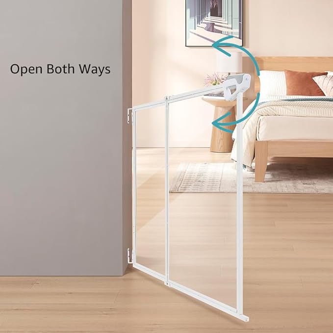 beeNbkks Hardware Mounted Clear Dog Gate (Must Drill to Install), No Bottom Bar Pet Safety Gate for Doorways Hallways Stairs, Fit for 28"-43.5" Wide Opening, 30" Tall, Indoor Outdoor Use