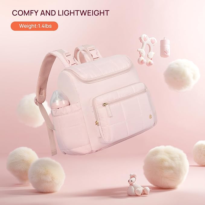 Telena Diaper Bag Backpack, Large Capacity Stylish Baby Bag Backpacks with Bottle insulation Area Changing Mat, Mommy Bag Pink