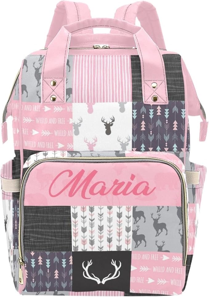 Woodland Deer Personalized Diaper Bag with Custom Name – Custom Baby Tote Backpack for Mom, Unique Gift for New Parents, Baby Shower Essentials