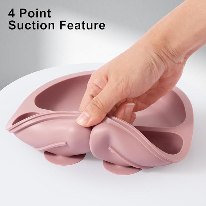 Eascrozn Silicone Feeding Set, 2 Pack Divided Toddler Plates with Suction, 2 Pack Utensils - Spoons & Forks, BPA Free, Baby Led Weaning Supplies