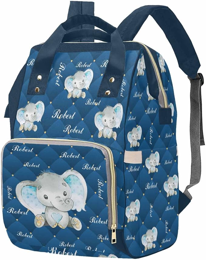 M YESCUSTOM Diaper Bag with Multi Name Custom Baby Bags with Animal Personalized Waterproof Large Capacity Travel Daypack Blue
