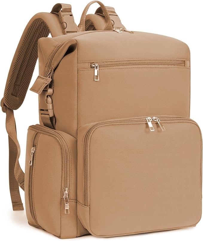 CEI-CEI Neoprene Diaper bag Backpack Waterproof Baby Changing Bags for Mom and Dad with Changing Pad Large Travel Maternity Tote with Insulated Pockets and Organised Compartments (Oat)