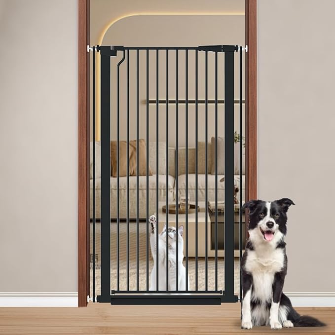Fairy Baby 51.1" Extra Tall Pet Gate, 29.5"-32.6" Adjustable Width Auto Close Encrypted Tall Dog Gate, Cat Proof Metal Gate Indoor for Doorway Hallways, Pressure Mounted Child Safety Gates, Black