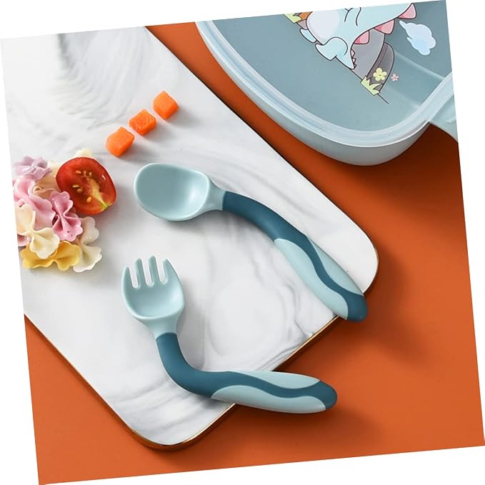 2 Sets Utensils Silicone Soft Spoons and Forks Flexible Training Tableware for Portable Lightweight Safe for Dining