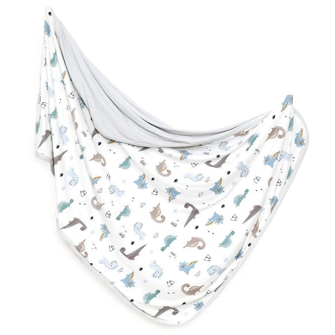 GRSSDER Baby Blankets Super Soft Jersey Knit Swaddle Blanket for Baby Girls and Boys, Double Layer Receiving Blankets 34 x 44 Inches Extra Large for Baby Swaddling, Happy Dinosaur