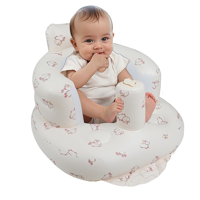 EKEPE Inflatable Baby Seat with Built in Pump for Babies 3 Months & Up, Baby Floor Seats for Sitting Up, Blow Up Baby Chair for Infants - Unicorn