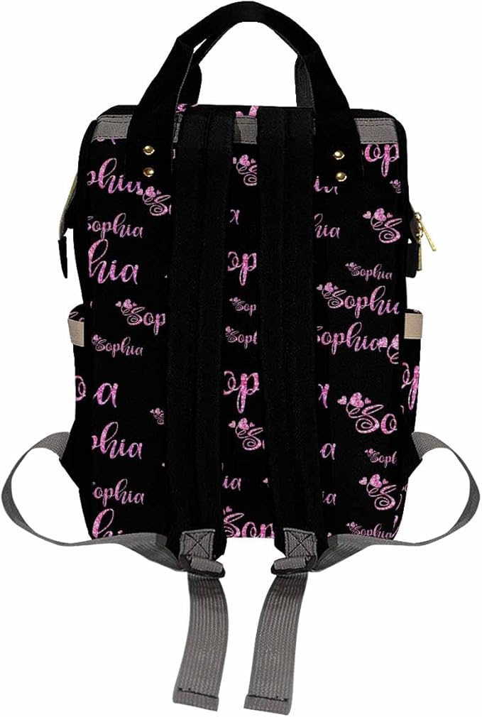 Artsadd Custom Name Diaper Bag for Mom, Personalized Pink Glitter Monogram Backpack with Stroller Straps Large Travel Shoulder Bag Capacity Nappy Bag for Baby Shower Gifts