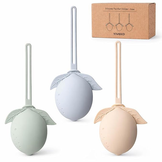 Silicone Pacifier Holder Case Binky Holder Baby Silicone Pacifier Case for Boys Girls Portable Paci Pouch for Newborns 3 Pack-Ivory+Sage+Baby Blue