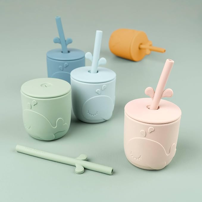 Done by Deer Peekaboo Straw Cup 2-Pack Wally Green – Toddler Cups with Straws – Spill-Proof, Easy-to-Clean, and Shatterproof